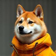 ファッショナブルな犬服姿の柴犬